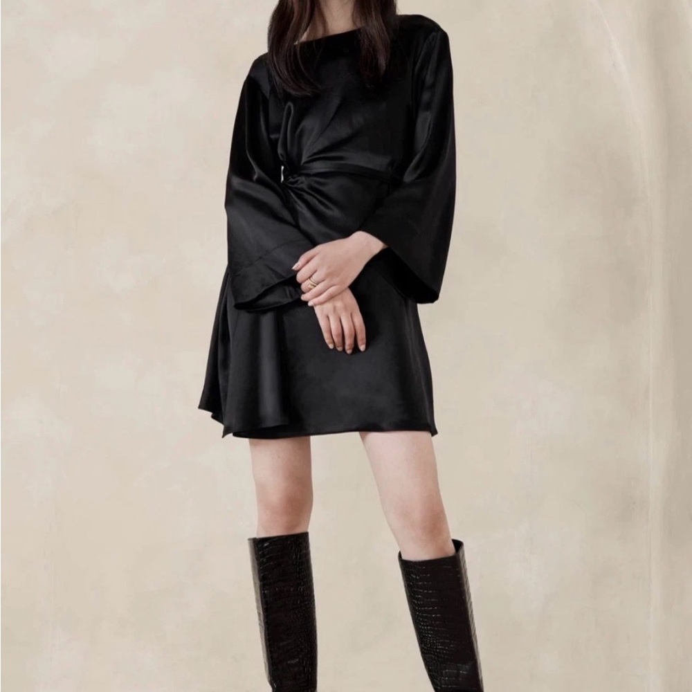 NWT BANANA REPUBLIC Treccia Hammered Satin Dress, Black, Sz S